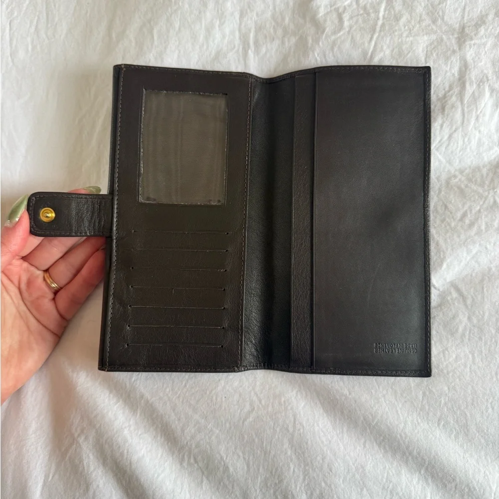 Brown Leather Clutch Wallet with Gold Initials